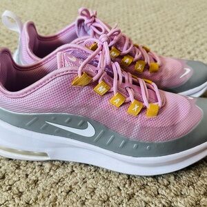 Nike Pink and Gray Youth Air Max Sneakers with Yellow Accents